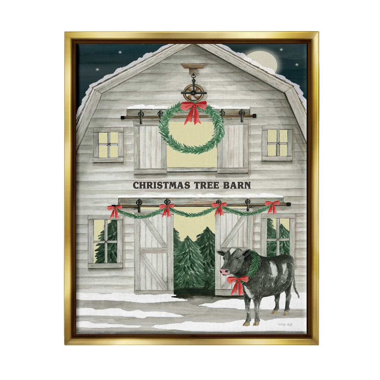 Stupell Industries Christmas Tree Barn Rural Countryside Framed Floater Canvas Wall Art